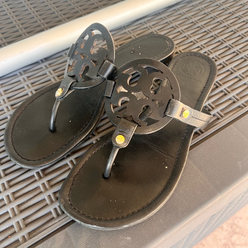 Tory Burch Miller Sandals size 9 matte black. Obviously worn see photos.